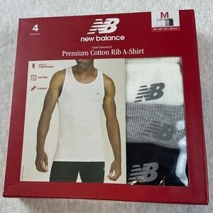 New Balance Men's Premium Cotton Rib A-Shirt Medium 4 Pack White, Gray, Black